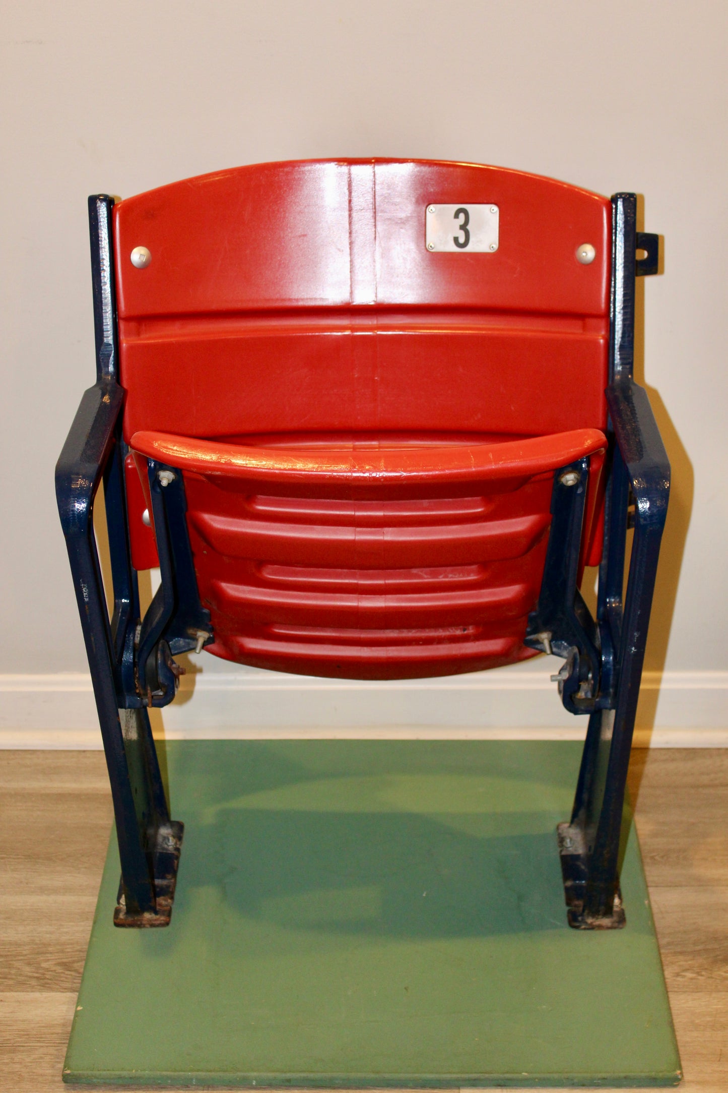 Red and Blue #3 Game-Used Fenway Park Box Seat (Formerly from the Front Row Club, Removed in 2013 after the World Series) 24x20x32
