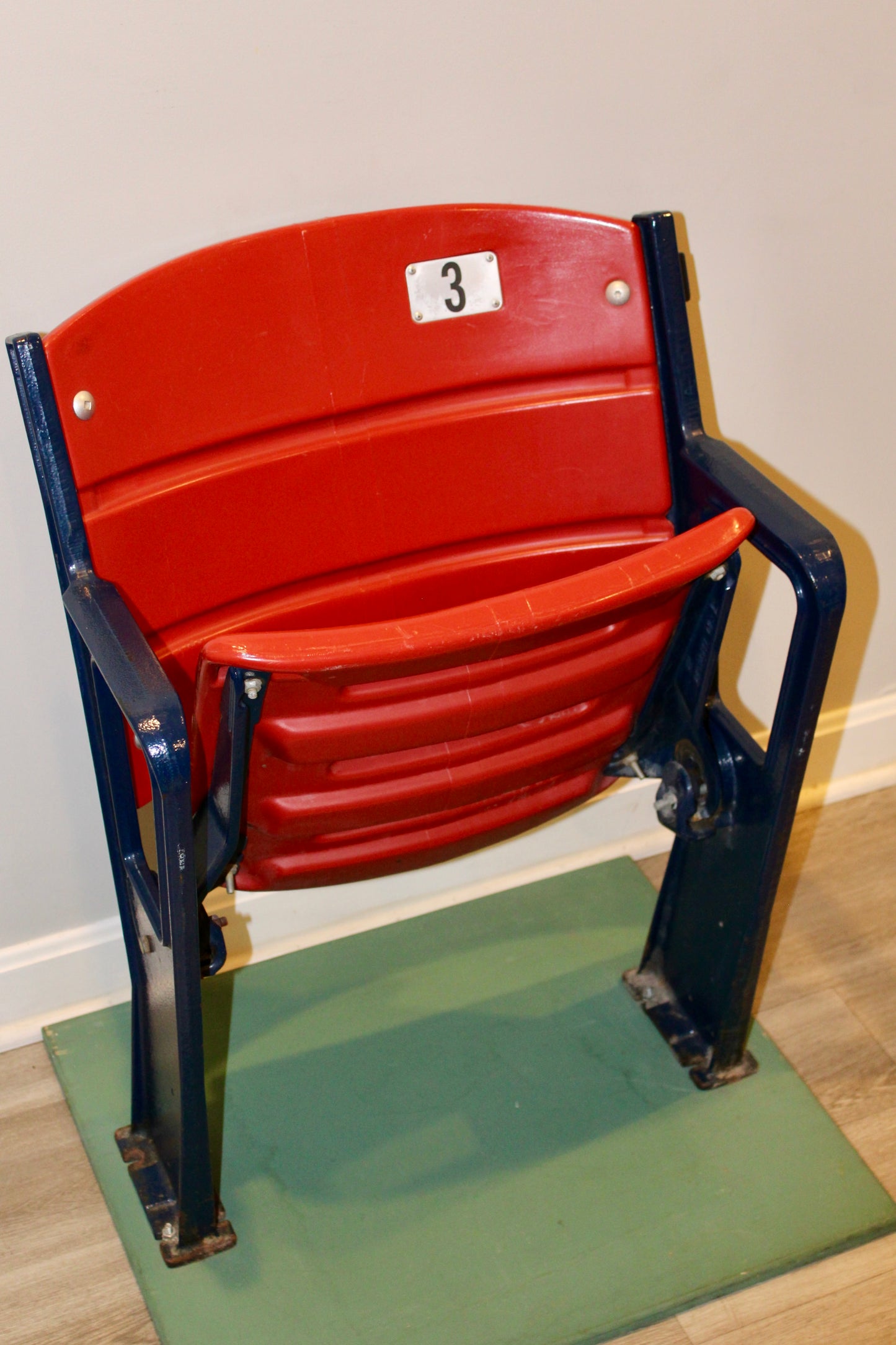 Red and Blue #3 Game-Used Fenway Park Box Seat (Formerly from the Front Row Club, Removed in 2013 after the World Series) 24x20x32
