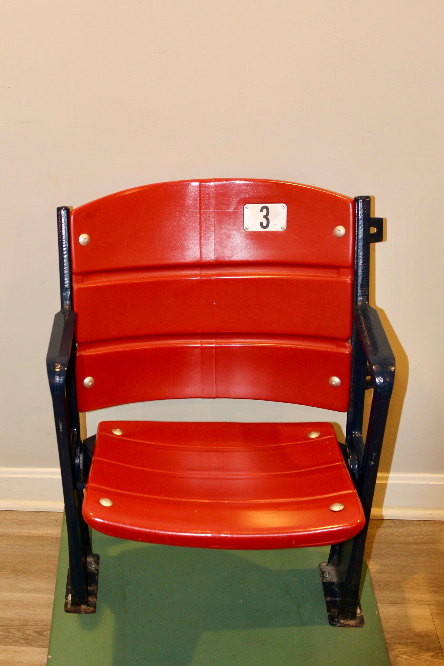Red and Blue #3 Game-Used Fenway Park Box Seat (Formerly from the Front Row Club, Removed in 2013 after the World Series) 24x20x32