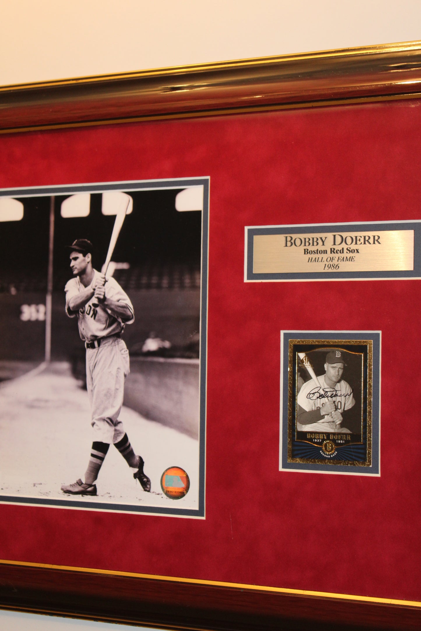 Bobby Doerr Signed Framed Picture 22x18 with Signed Playing Card