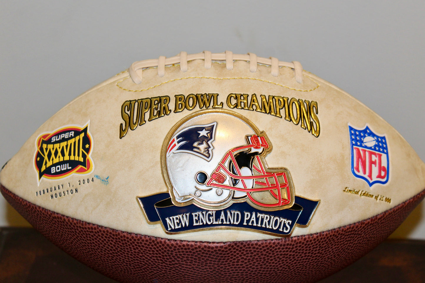 Limited Edition New England Patriots Super Bowl XXXVIII Commemorative Football (#160/1000)