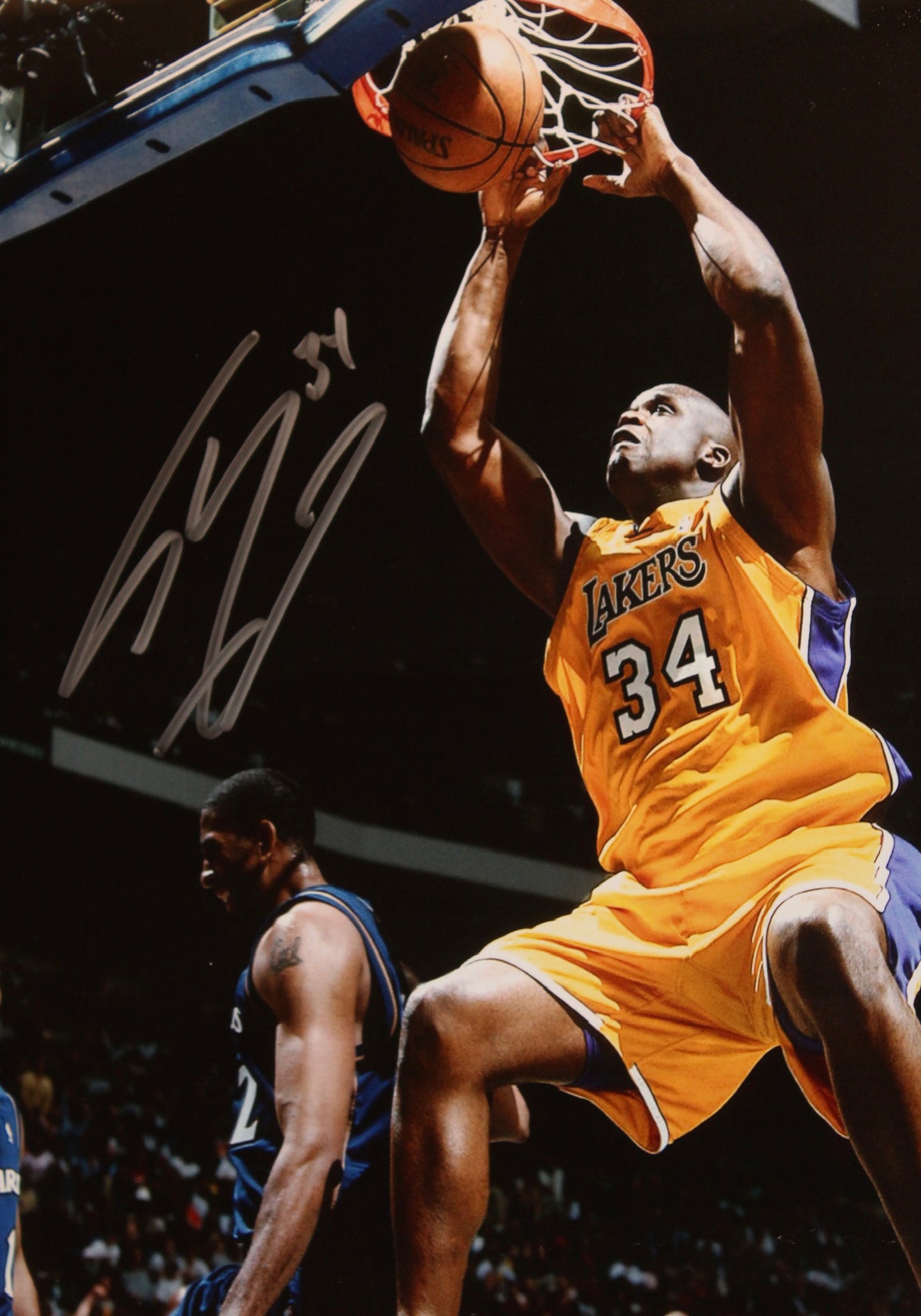 Los Angeles Lakers Shaq Dunking Signed Picture with #34 Framed 24x28