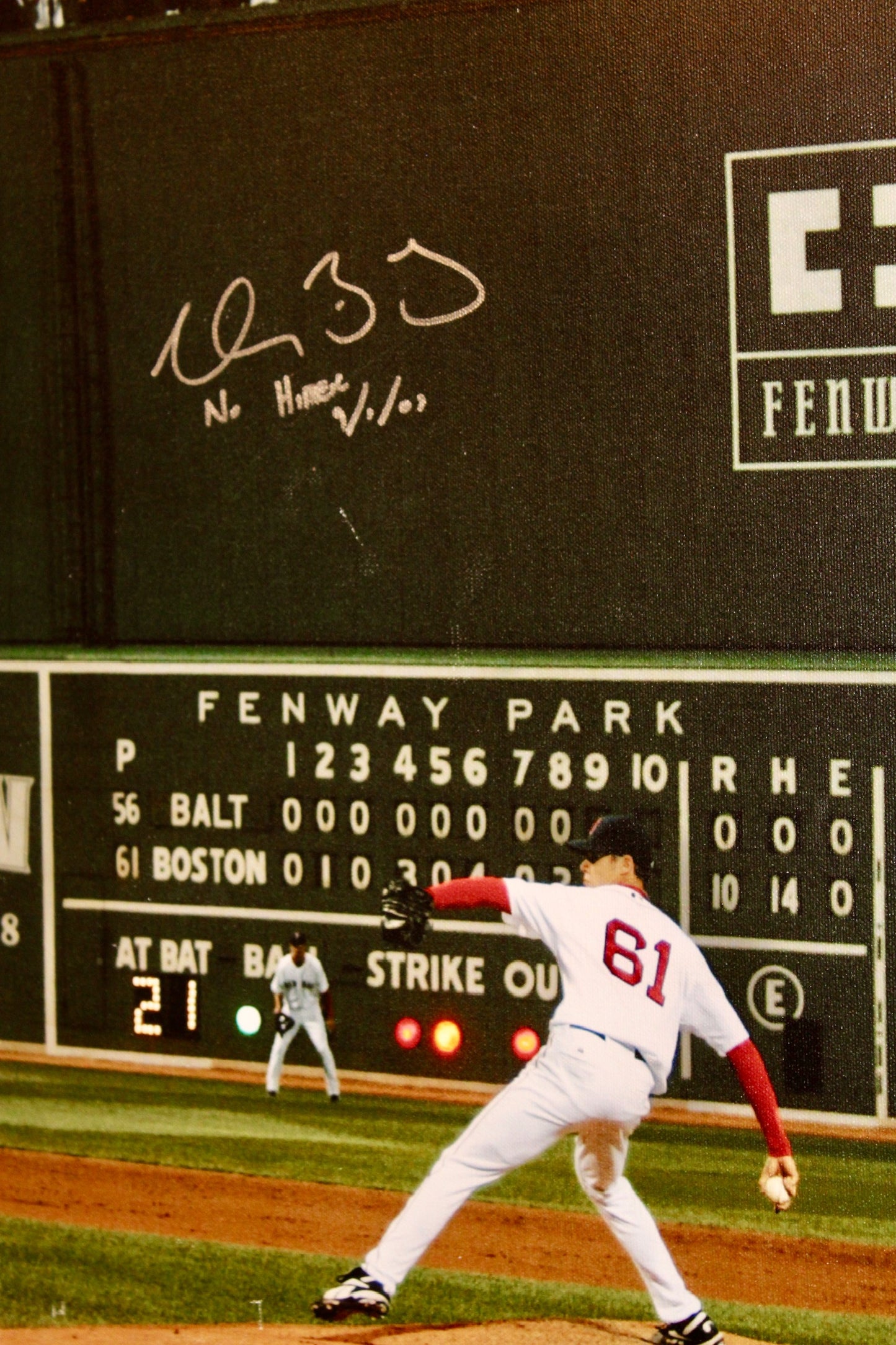 Clay Buchholz Signed 24x20 Mounted Canvas Frame Commemorating His No-Hitter