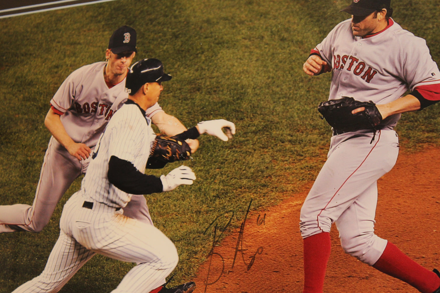 Bronson Arroyo Signed Framed 26x22 Photo of the Alex Rodriguez Slap Play