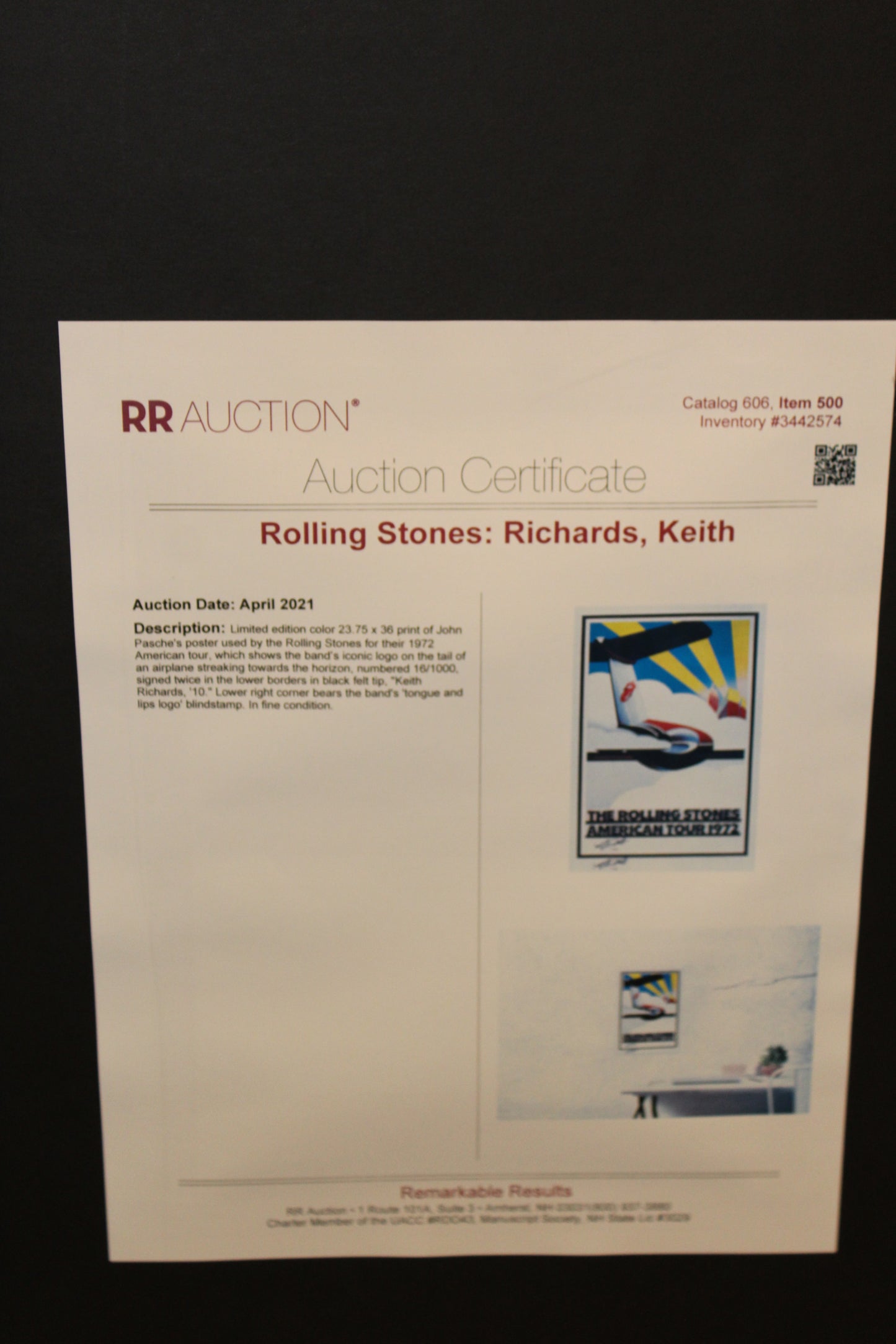 One-of-a-Kind Double Signed by Keith Richards Rolling Stones American Tour 1972 Poster (Numbered Print 16/1000) 24x28