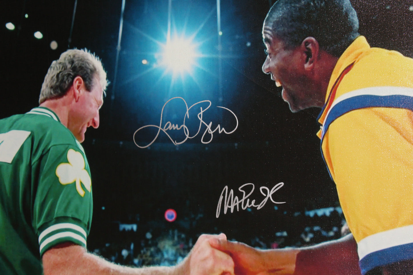 Magic Johnson and Larry Bird Signed Picture Canvas 34x20