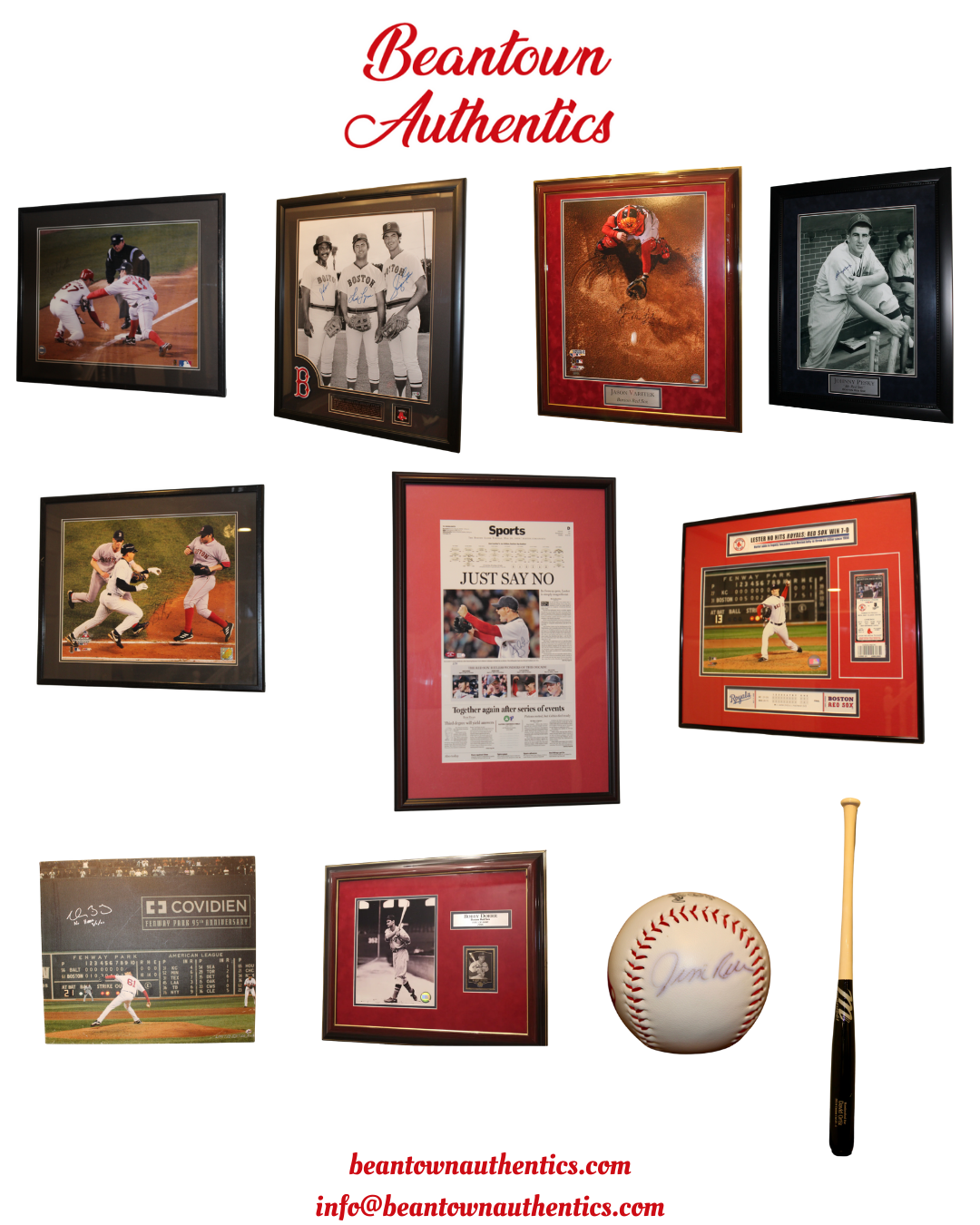 100% AUTHENTIC Red Sox Bundle Signed Pictures, Baseballs, and Baseball Bats