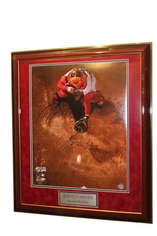 Jason Varitek Overhead Catcher Signed and Framed 24x28 Picture