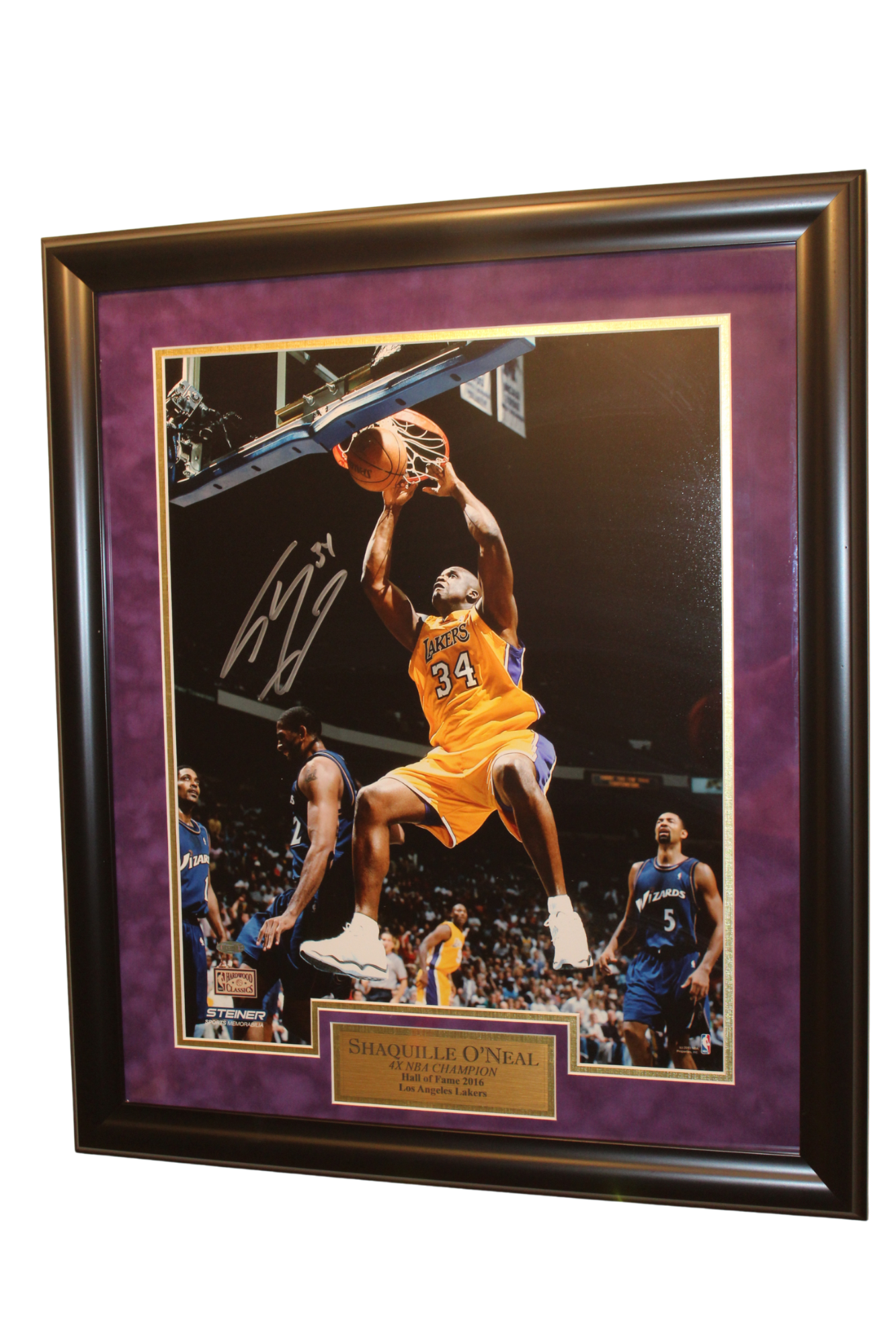 Los Angeles Lakers Shaq Dunking Signed Picture with #34 Framed 24x28