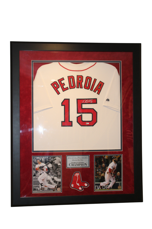 Dustin Pedroia Signed and Framed Jersey with Action Photos (38x46)