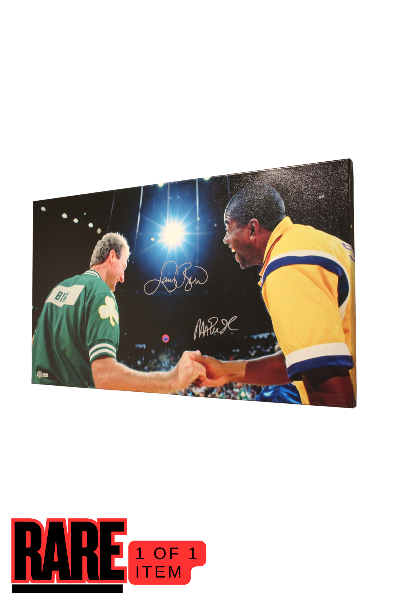 Magic Johnson and Larry Bird Signed Picture Canvas 34x20