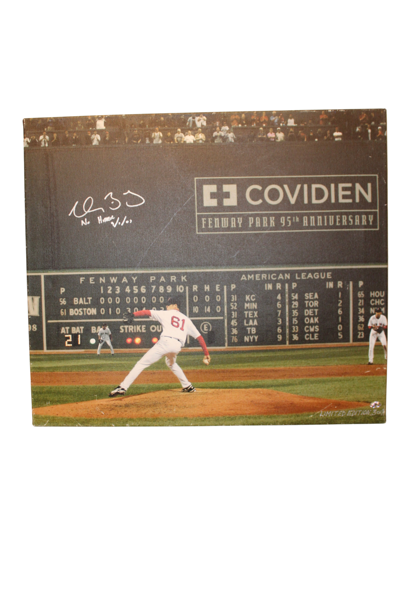 Clay Buchholz Signed 24x20 Mounted Canvas Frame Commemorating His No-Hitter