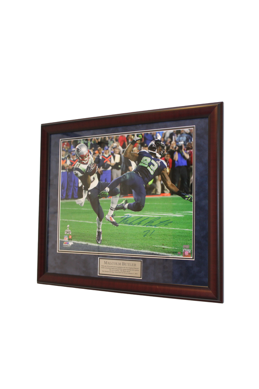 Malcolm Butler Signed and Framed Super Bowl Interception Picture (28x24)